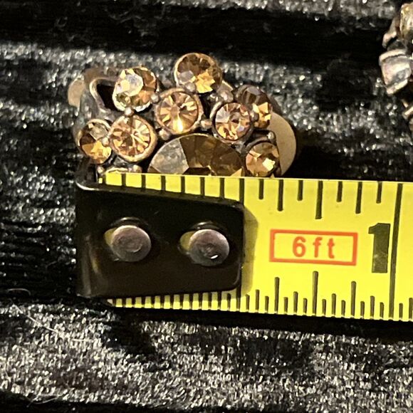 VTG Champagne CZ Rhinestone Tiered Bezel Set Bronze Tone Flower Clip On Earrings - Picture 8 of 8